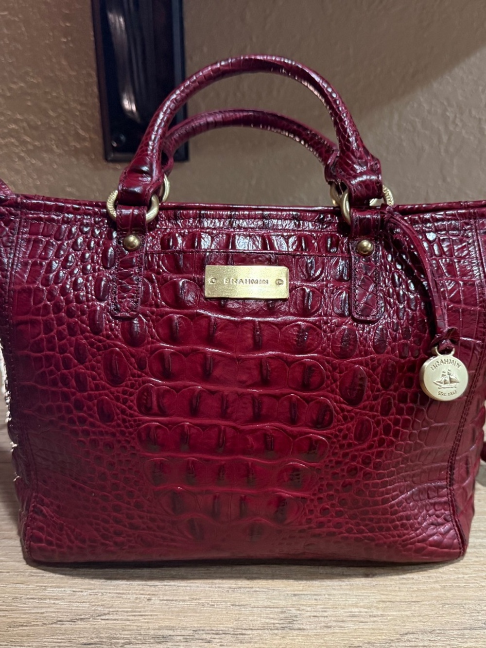 BRAHMIN Mini Arno Tote in Deep Red